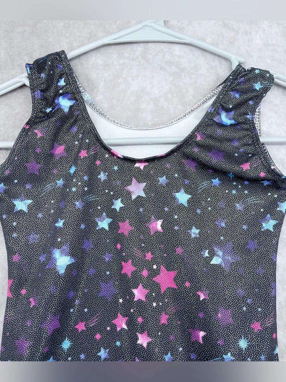 Girls Black Star Print Gymnastics Leotard Romper small
